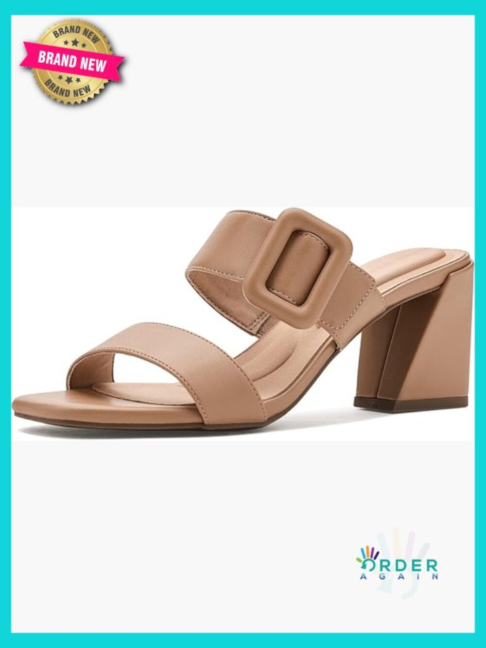 Block Heel Sandals with Oversized Buckle Cushioned Support Slip On